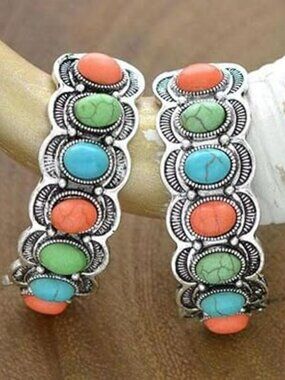 New Boho Turquoise Red Green Drop Dangle Earrings Beaded Western Teardrop